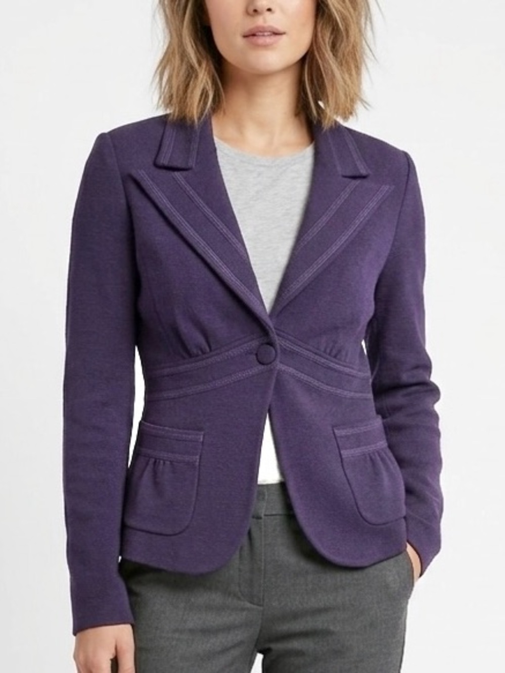 TOBIAS Purple Waist Length Blazer Jacket Pockets Wide Lapel Fully Lined Size 8
